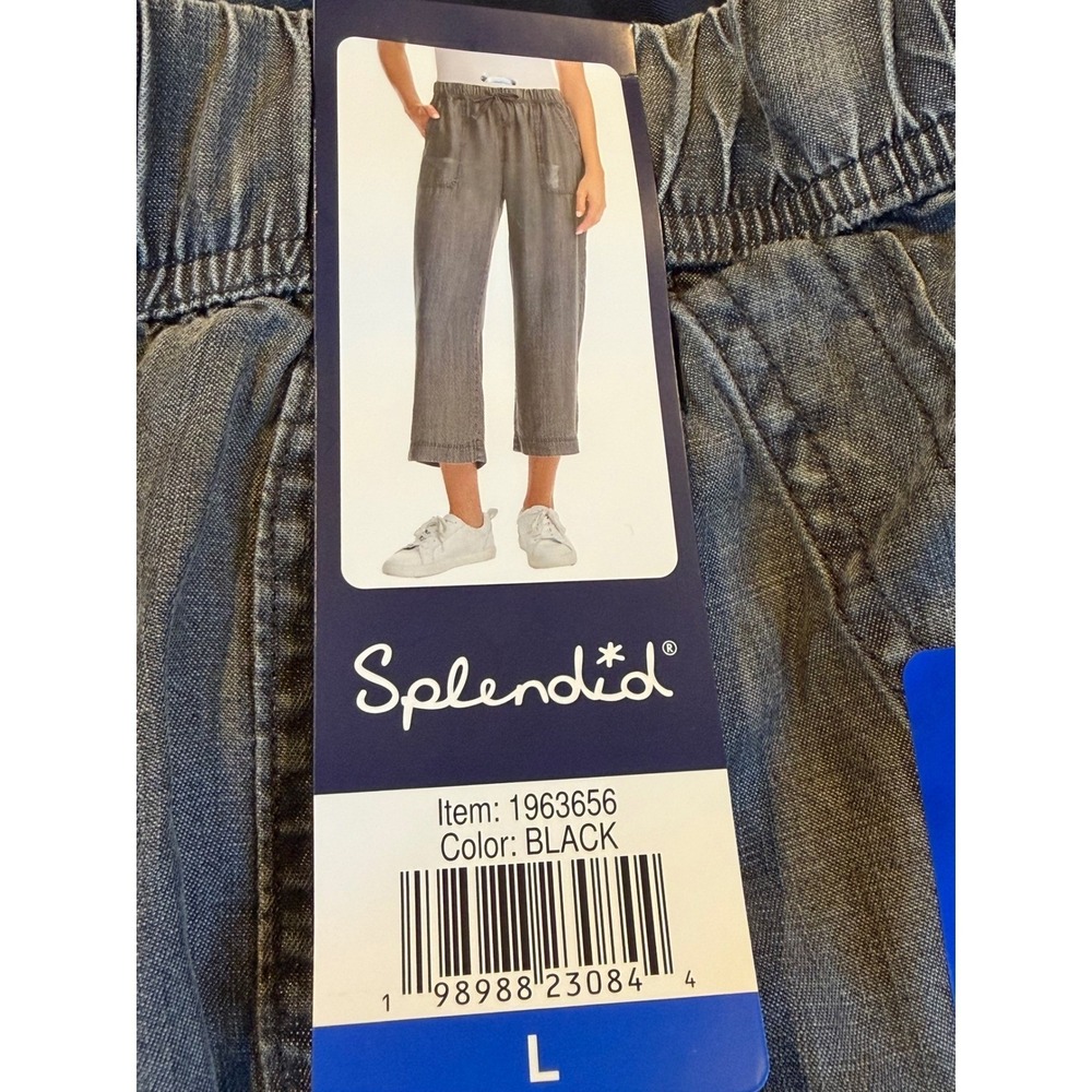 NWT Splendid Womens Black Lyocell Wide Leg Cropped Drawstring Pants •L• Coastal - Picture 3 of 8